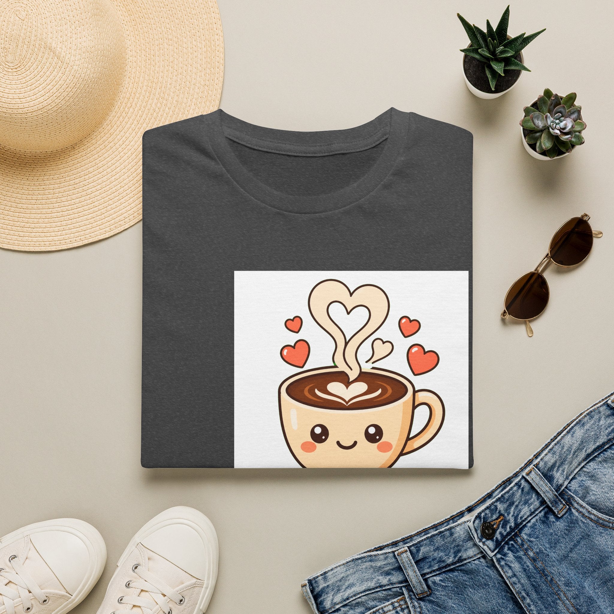 Kawaii Coffee Cup T-Shirt — Cute Heart Latte Art Tee