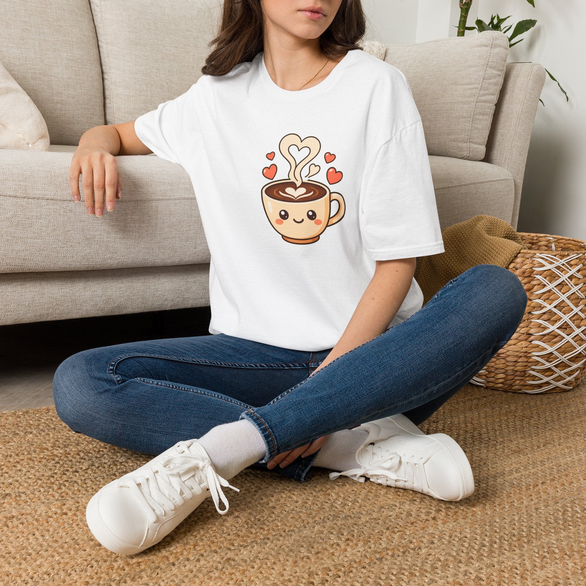 Kawaii Coffee Cup T-Shirt — Cute Heart Latte Art Tee