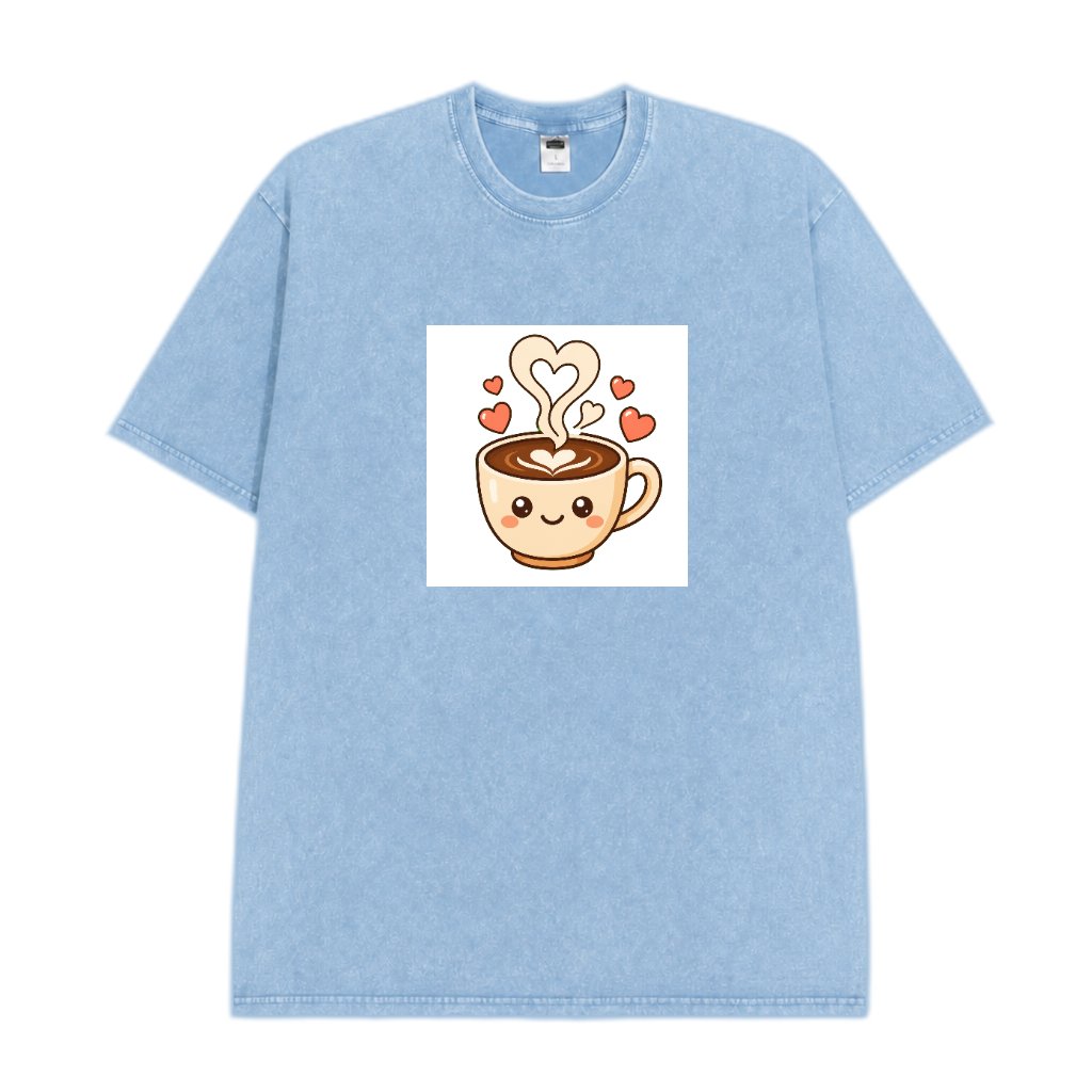 PrintSage 230g Snow-Wash Streetwear T-Shirt SGBMC0103 - vdm_DG004_LIGHT BLUE Front
