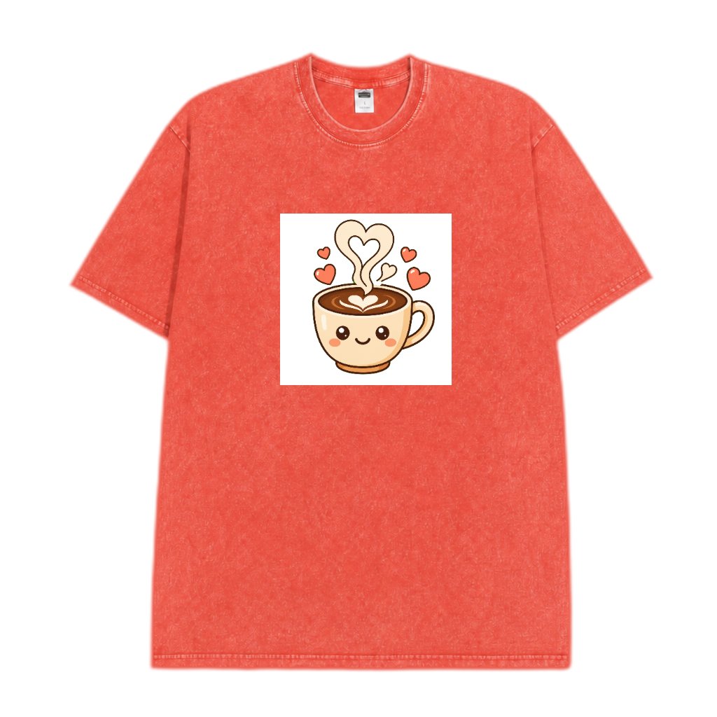PrintSage 230g Snow-Wash Streetwear T-Shirt SGBMC0103 - vdm_DG004_ORANGE Front